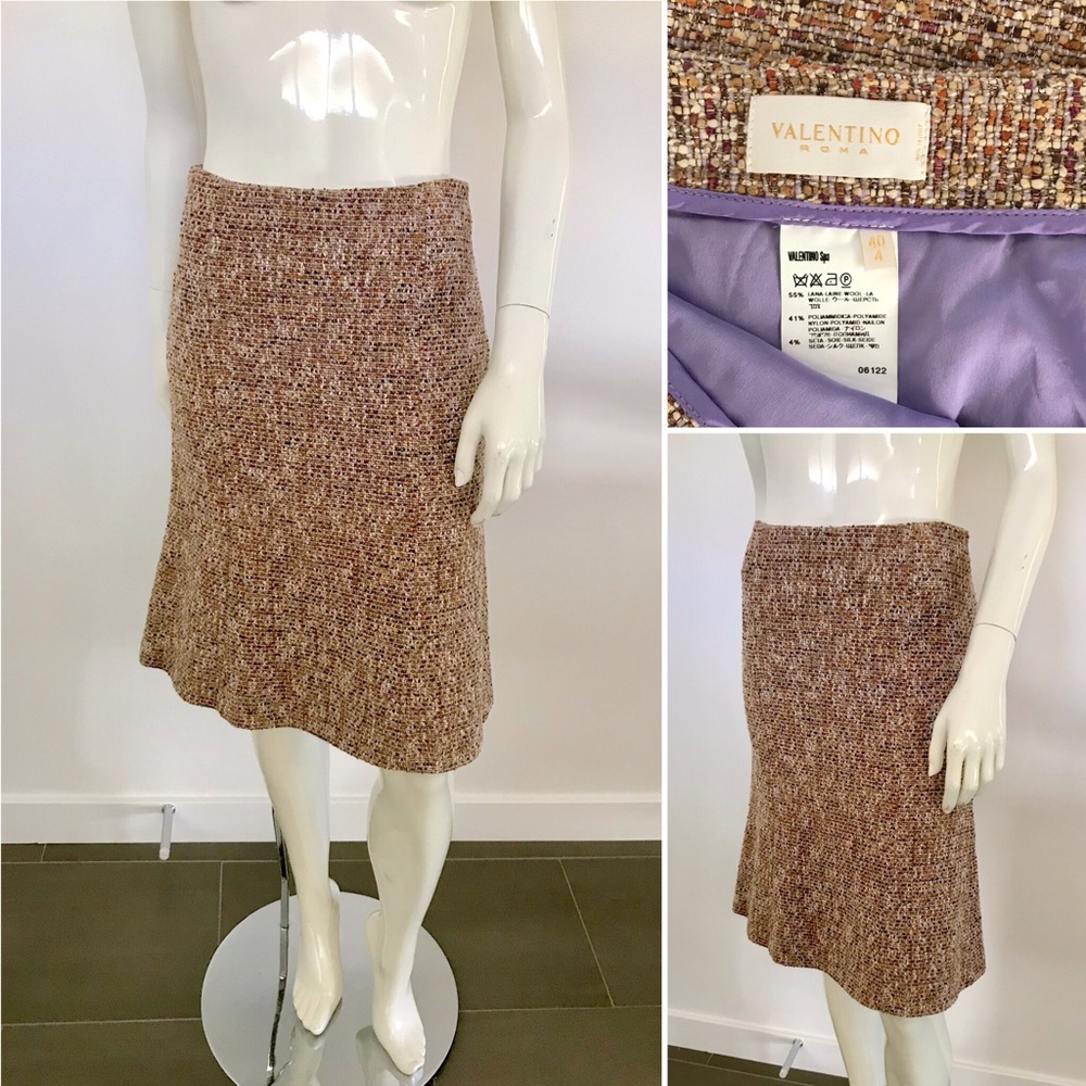 Beautiful Vintage Valentino Roma Multicolor Nubby Textured Tweed Skirt
